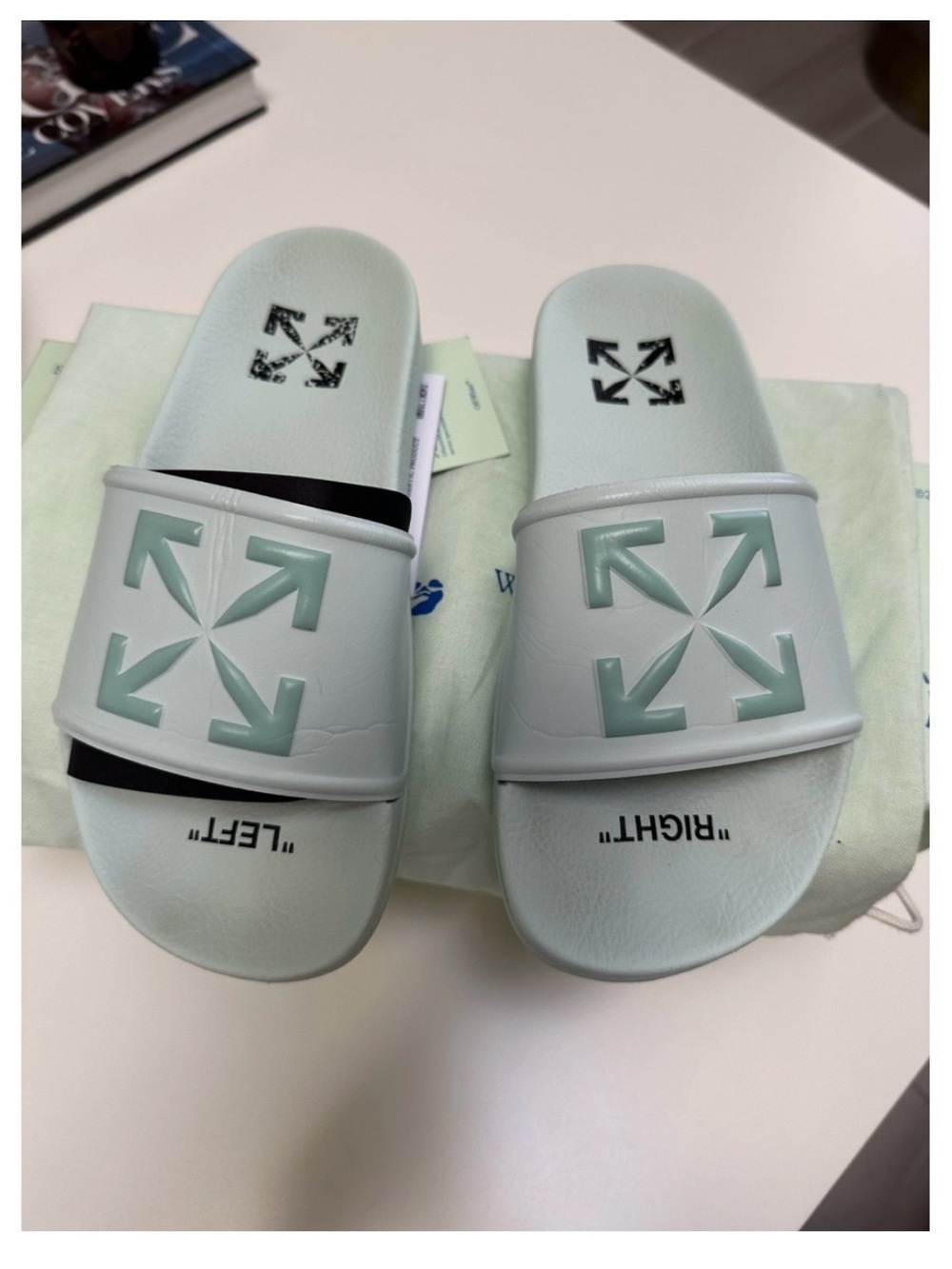 Off-White Mint Green Arrow Logo Slide Sandals
